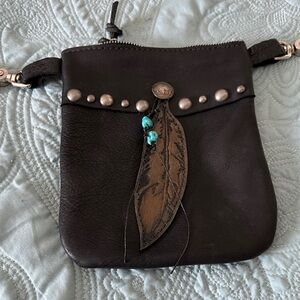Black Leather Bag with Turquoise & Studded Accents